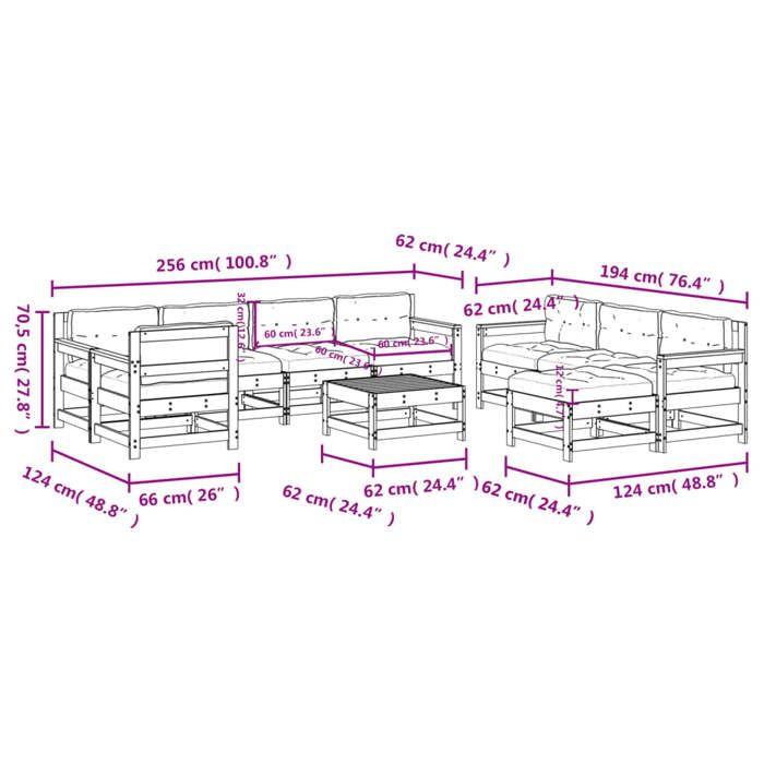 VidaXL Salon de Jardin avec Coussins 10 pcs, Canapés avec Dossier et Accoudoir, Ensemble de Meubles avec Table Basse Patio 3186087