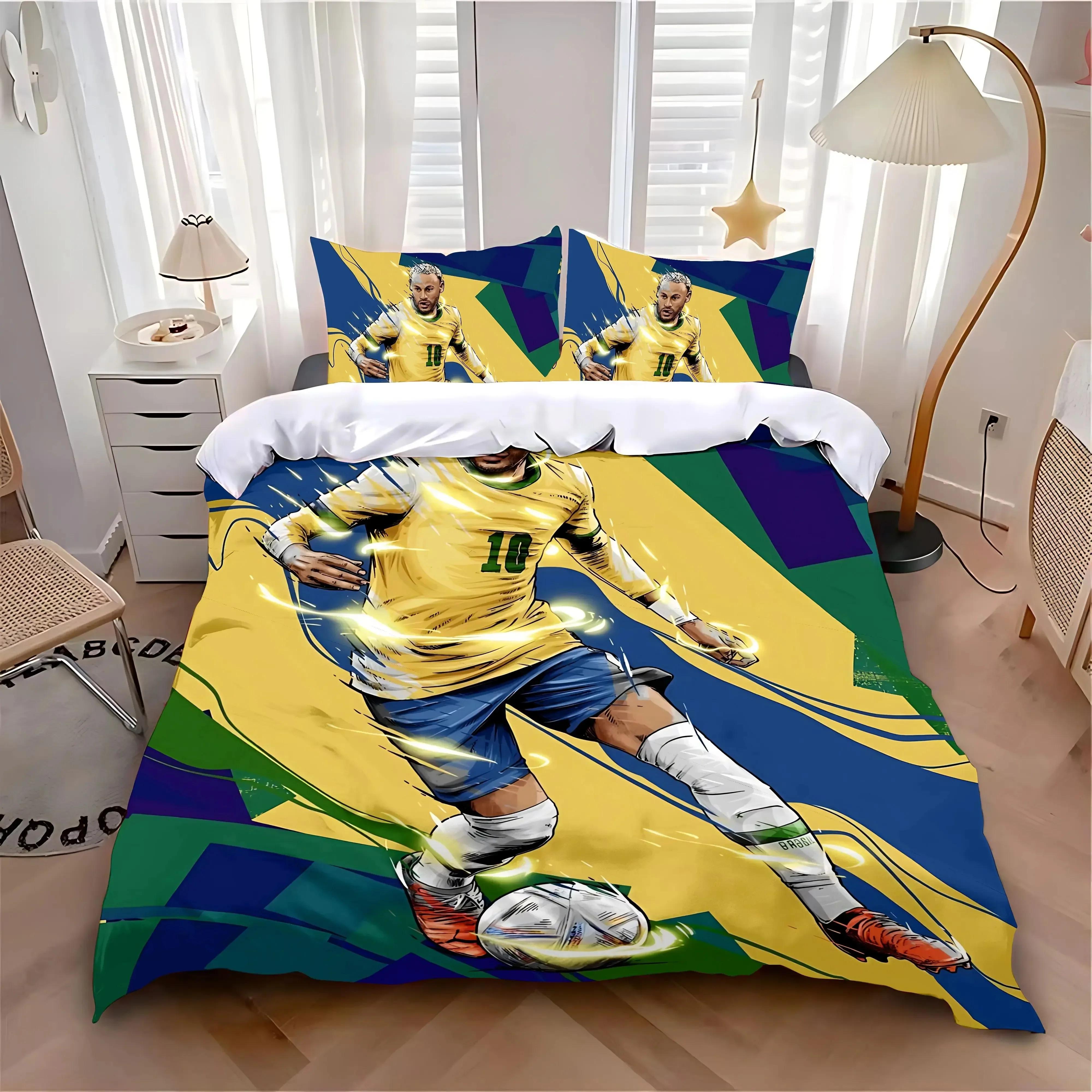 Parure de lit 3D N-NeymarS, housse de couette et taie d'oreiller simple/double/queen pour garçons et filles, décoration de chambre, cadeau pour adolescents et adultes 100x135cm