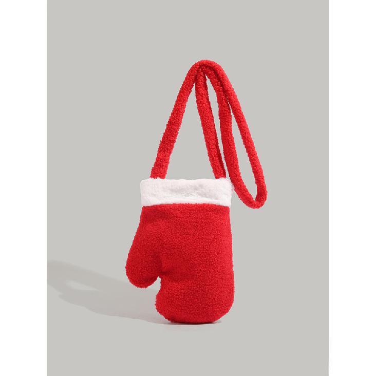 

Autumn and Winter Cute Bag for Women 2024 New Plush Bag Retro Red Gloves Christmas Atmosphere Furry Shoulder Bag красный