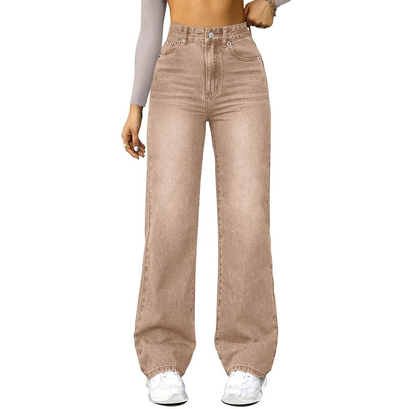 

Women Boyfriend Jeans Baggy Straight Leg Denim Pants Khaki