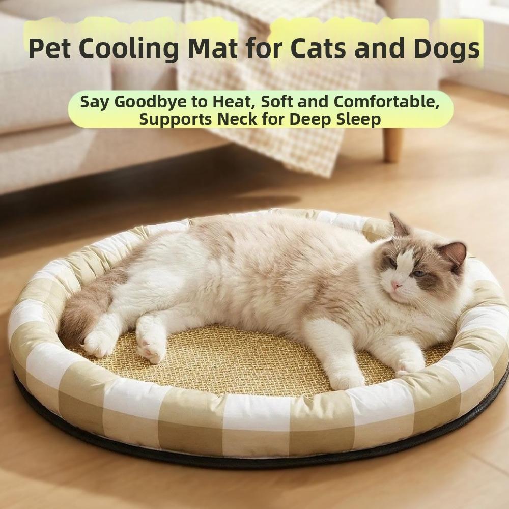 Round Cat Cooling Mat Wear Resistant Breathable Dog Sleeping Bed Cartoon Pattern Thickened Sponge Pet Ice Mat Kennel Use