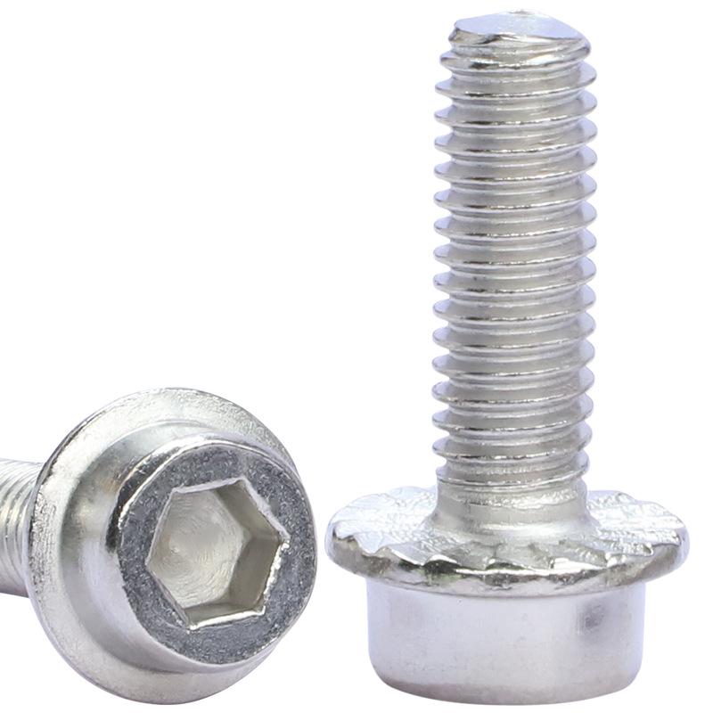 201 Stainless Steel Hex Flange Bolts with Non-Slip Teeth, Cylindrical Head, M5/M6/M8