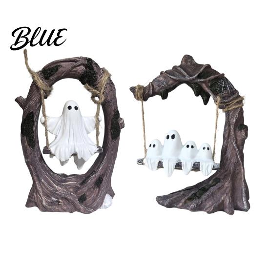 Ghost Figurine for Home Decor On Tree Swing Halloween Decor Resin Spooky with Vintage Unique Tabletop Base Festive Party Ornament Trick or