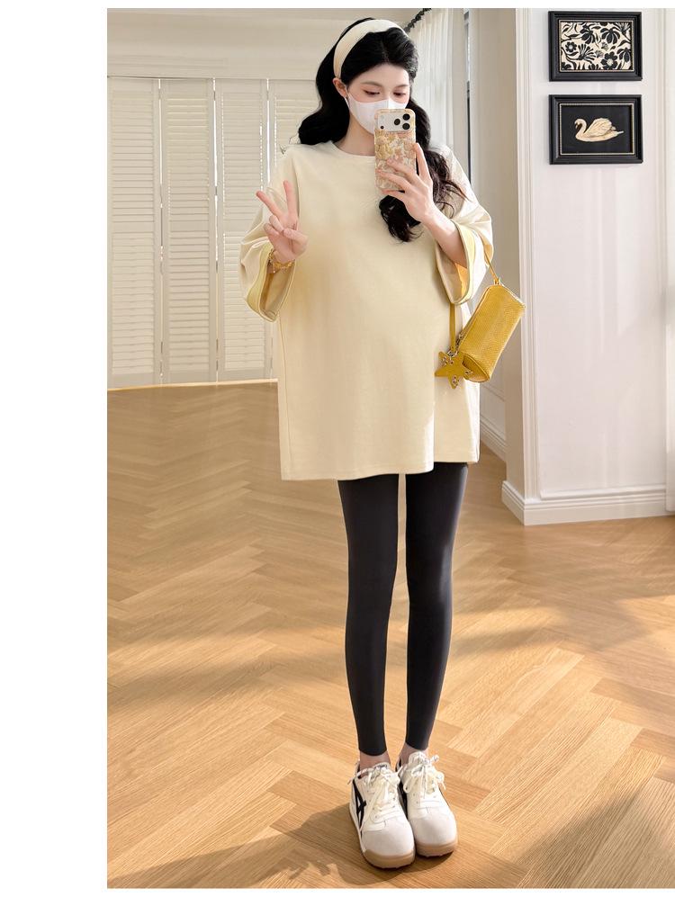2025 Spring Fashion Plus Size Maternity T-Shirt: Trendy Loose-Fit, Casual, Three-Quarter Sleeve for Moms