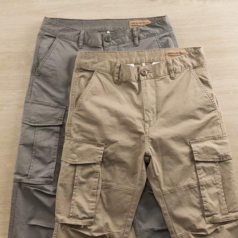 Mens Straight Leg Casual Cargo Pants Multi Pocket Spring Autumn