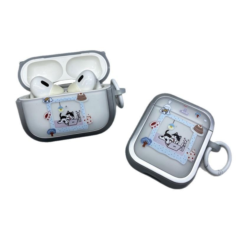 Cartoon electroplated photo frame beach puppy for Apple Bluetooth headset case AirPods1 Bluetooth Pro1/1