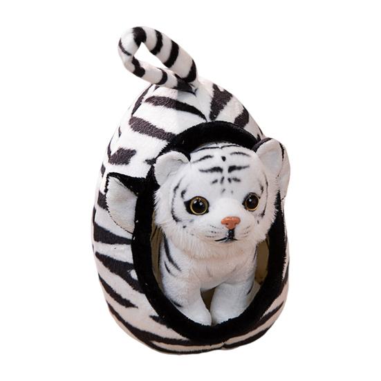 Simulated Tiger Plush Toy with Portable Bed Soft Fluffy PP Cotton Stuffed Giraffe Leopard Lion Animal Plushie Doll Home Decoration Kids Birthday Gift