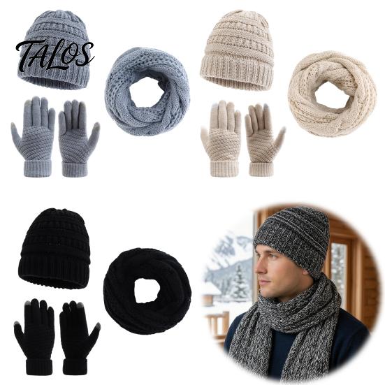Winter Warm Hat Scarf And Glove Set Thermal Three-piece Set, Thickened Knit Gloves Touch Screen Compatible Kit, Cold Weather Ear Protection