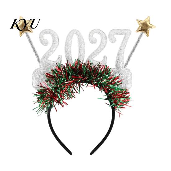 Festive Headwear Hair Hoop, Non-Slip Headband with Adjustable 2027 Digital Star And Number Design, Parent-child Holiday Accessory for Christmas