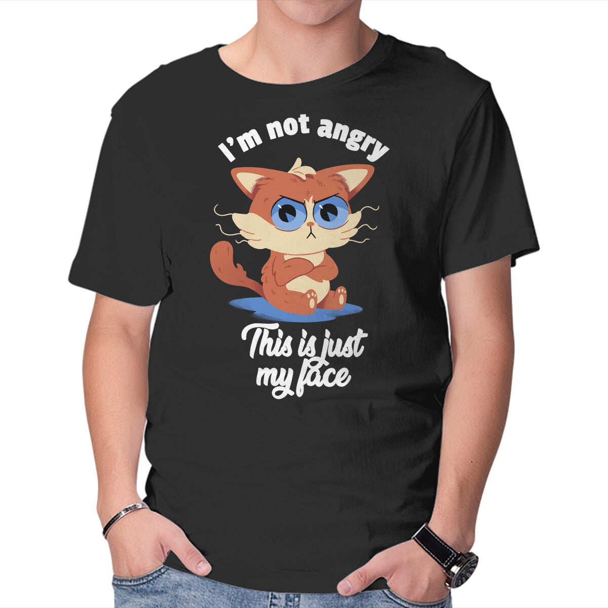 Unisex Crew Neck T-Shirt I’m Not Angry Graphic Short Sleeve Casual Tee XXL