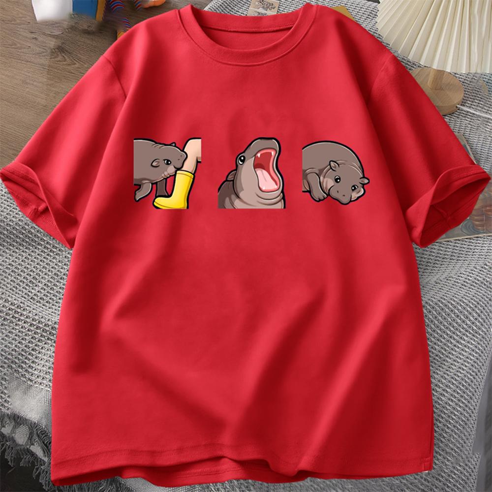 Men's Casual Wear Funny Hippo Moo Deng Printing T-shirt Pygmy Hippo Moo Deng T Shirts Hippo Graphic Kids Women Clothes Tops
