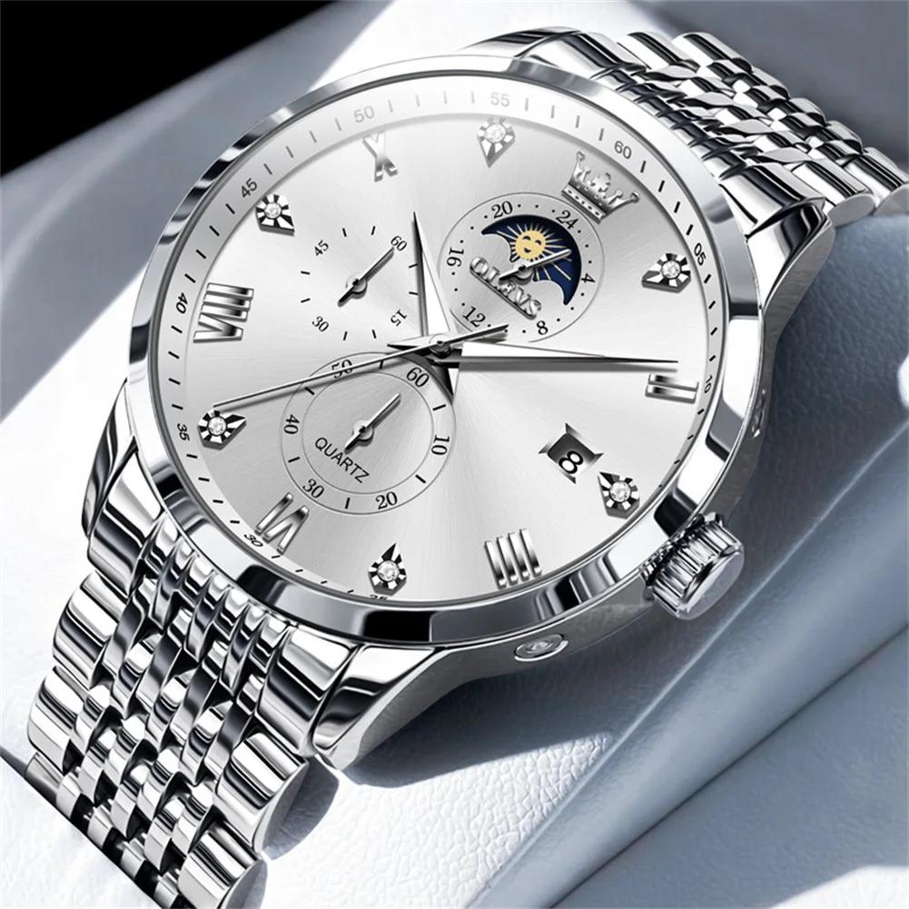 OLEVS Herrenuhren Top-Marke Mode Original Quarzuhr für Mann Wasserdicht Leuchtend Mondphase Datum Chronograph Armbanduhr