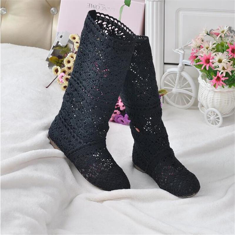2025 Hollow Boots Shoes Breathable Knit Line Mesh Fashion High Help Summer Women's Boots High To Help Women's Shoes 11 Colors