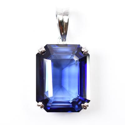 28 Ct Natural Blue Sapphire Emerald 925 Sterling Silver Pendant Certified