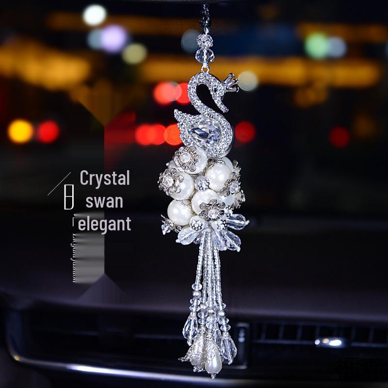 Crystal Swan Car Pendant - Cute and Creative Ornament for Car Interior, Ladies' Jewelry