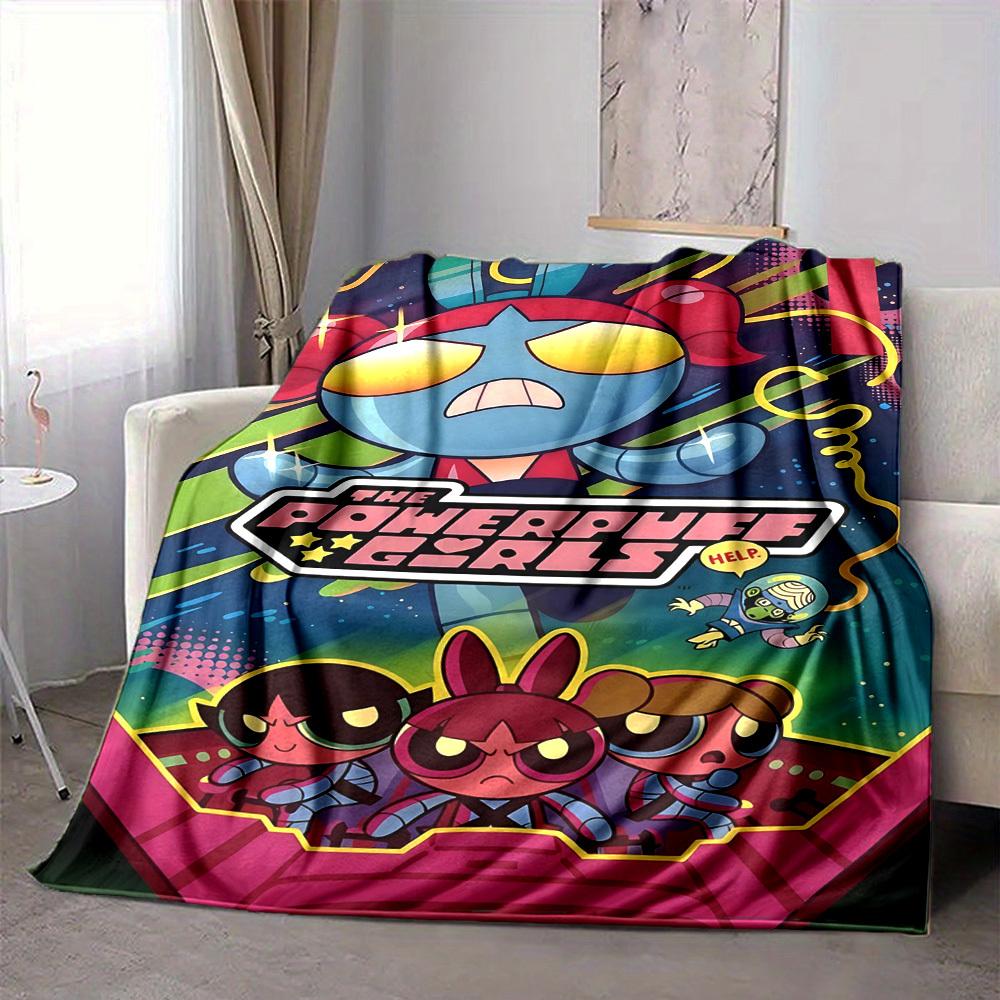 1pc Powerpuff Girls Cozy Print Blanket Lightweight Warm Flannel Throw Blanket For Sofa, Bed, Living Room