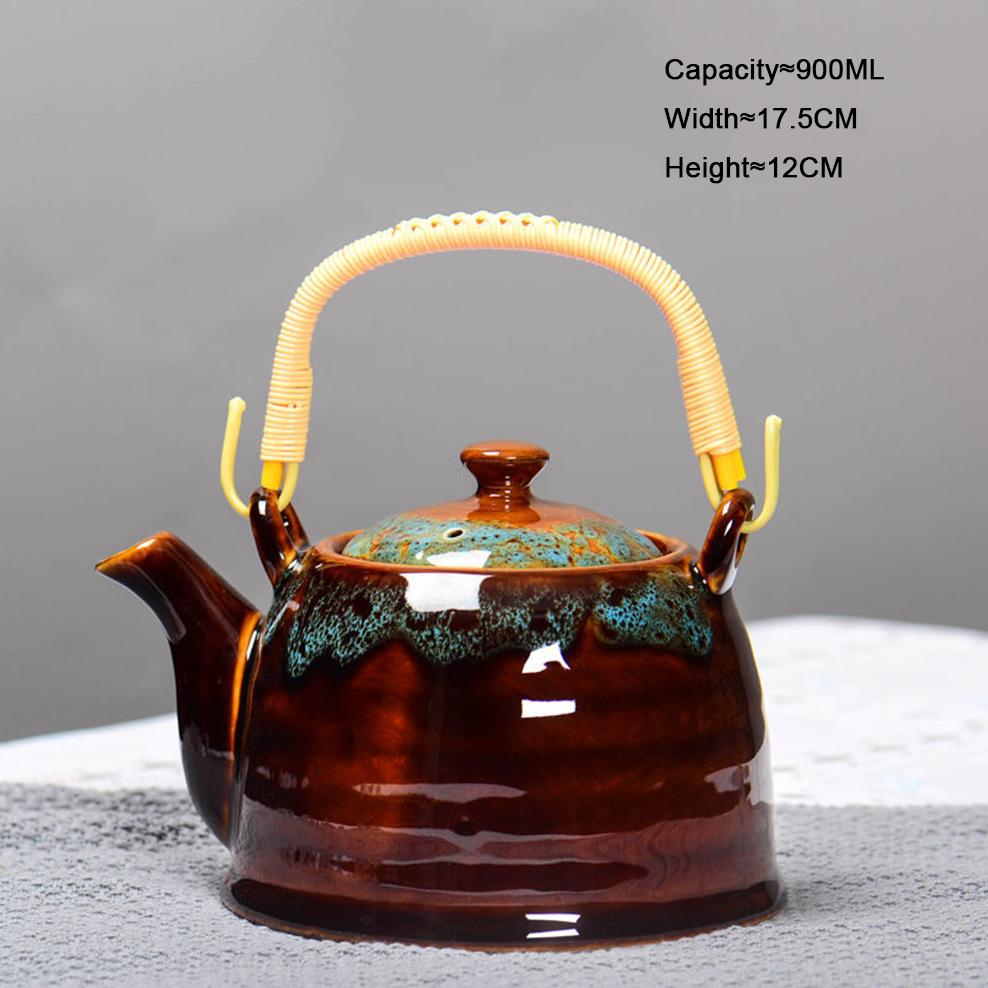 Kiln Discoloration Ceramic Teapot, Large Handle Tea Kettle with Filter Holes, Brewing Tea Pot for Home, Ceramic Tea Set, 900ml