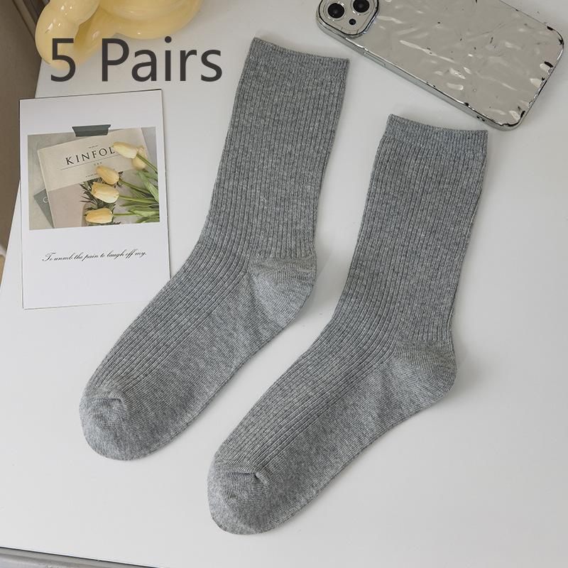 5 Paar Damen Frühling und Herbst Geruchsdichte Einfarbige Baumwoll-Röhrensocken