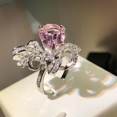 Carat Simulation Full Pink Zircon Bow Ring Celebrity Luxury Engagement Accessories