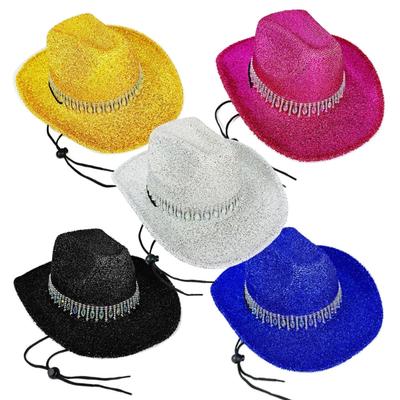 Eye-catching Crystal Cowboy Hats Bride Hat Panama Hat for Bachelorette Party Cowboy Hats for Club Stage Shows