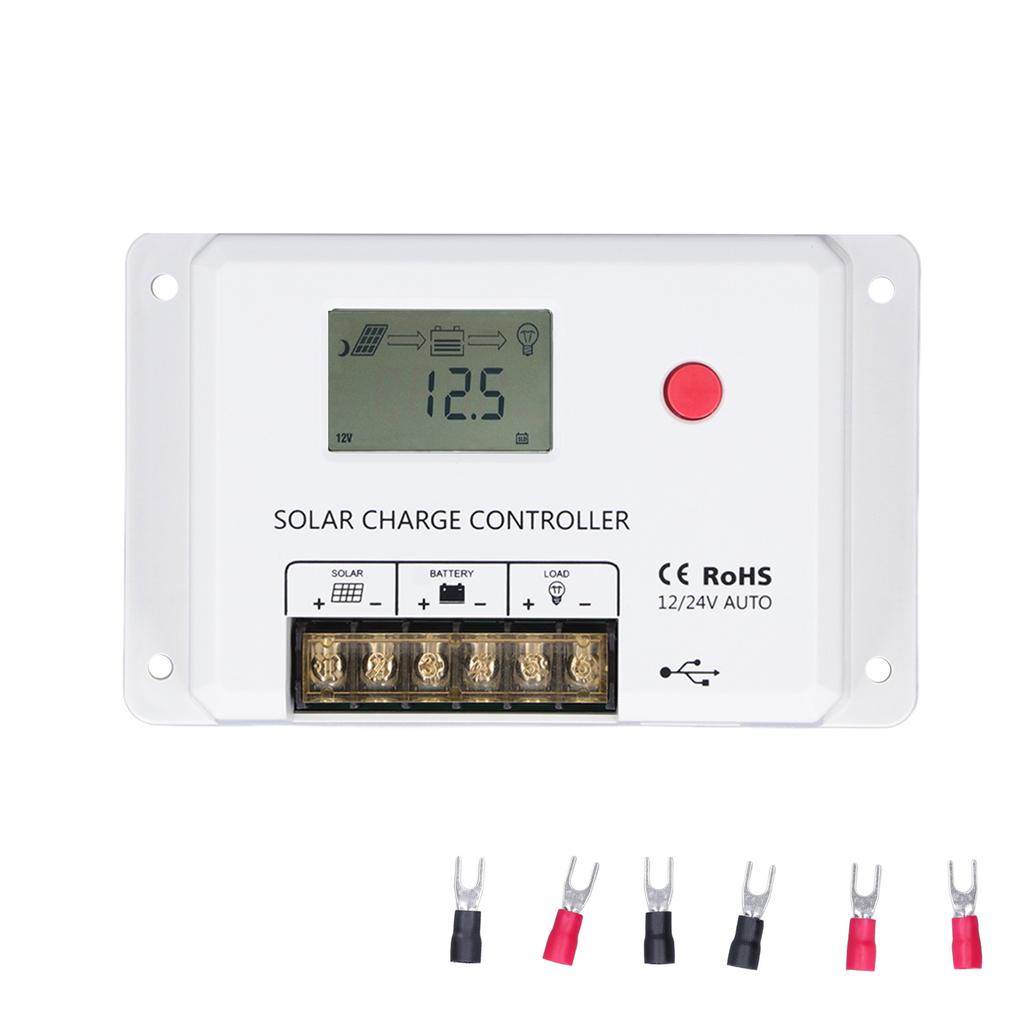 PWM Solar Charge Controller 10A IP32 Protection LCD Display 12V/24V Automatic Recognition For RVs Ba