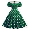 2022 Retro Polka Dot Doll Collar Short Sleeve Party Dress