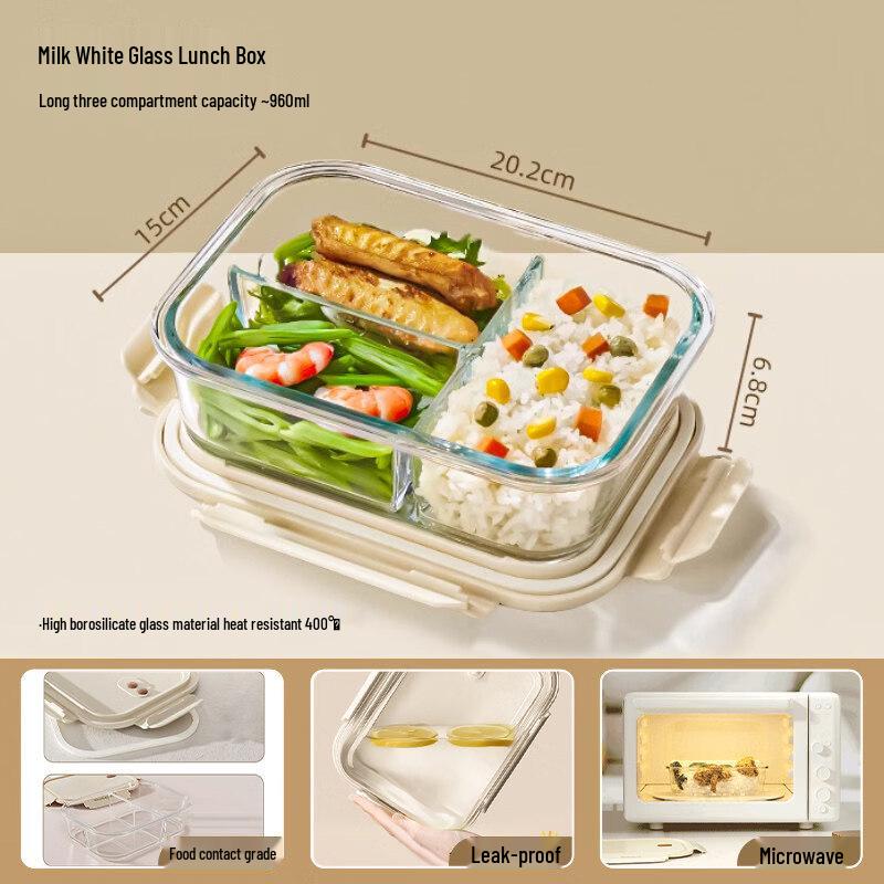 ZISIZ Partitioned Glass Lunch Box