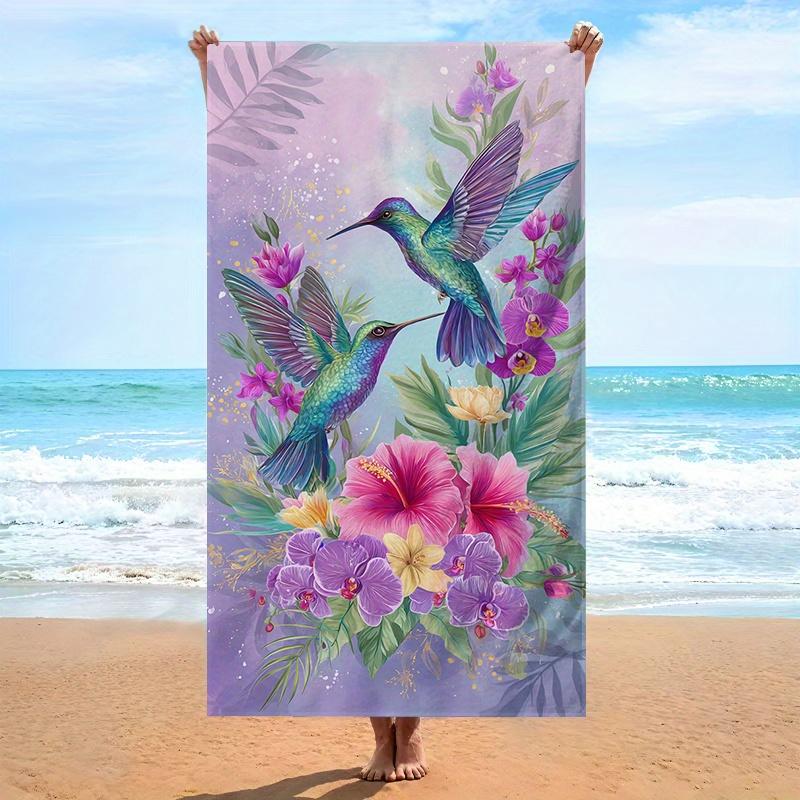 Ka Chen Muxi White Tropical Hummingbird Beach Towel Quick Dry Microfiber Sand Free Washable For Summer Pool Travel