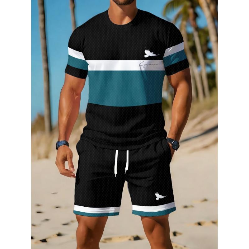Herren Sommer Freizeit Sportbekleidungsset mit atmungsaktivem Rundhals-T-Shirt und Shorts mit Digitaldruck
