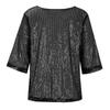 Women's Solid Color Sequined Round Neck Loose Casual Short Sleeve T-Shirt Top