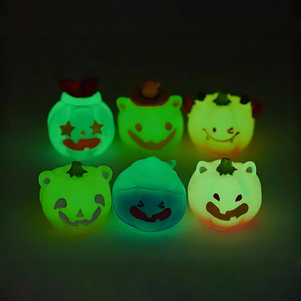 6 Stück leuchtende Mini-Harzkürbisse leuchten im Dunkeln bunte Halloween-Kürbisfiguren für Halloween-Party-Geschenk