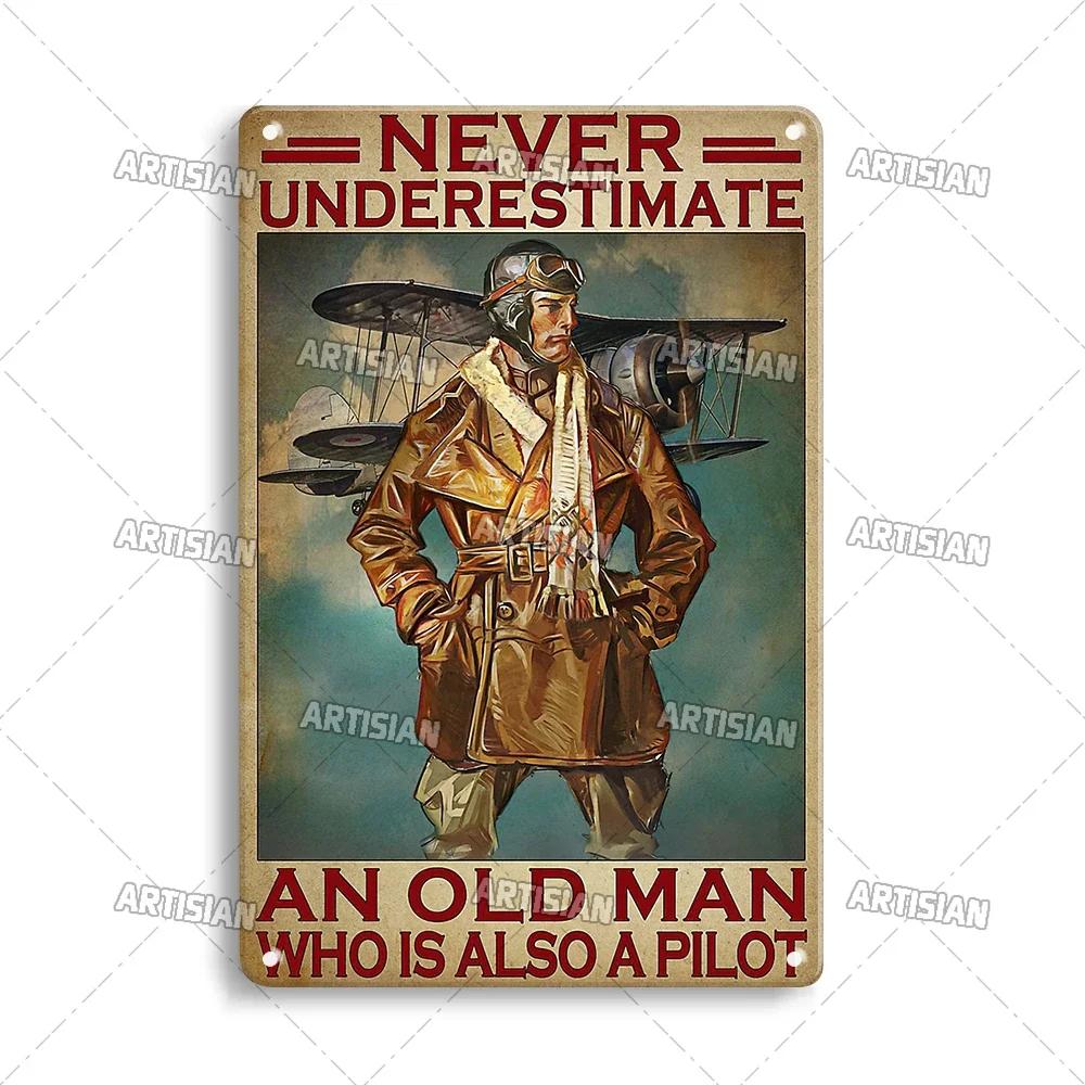 ARTISIAN Male Pilot And Airplane Decorative Plate Vintage Metal Poster Man Cave Home Wall Decor Sign Retro Wall Metal Tin Sign