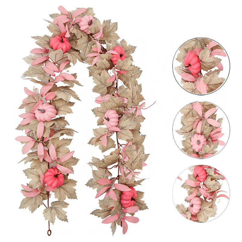 Thanksgiving Decoration Garland Adjustable Halloween Decoration Garland Pink Pumpkin Garland Versatile For Mantel Doorframe