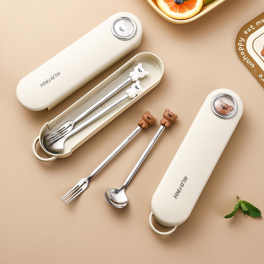 Portable Children Spoon Fork Set With Storage Case 316 Stainless Steel Tableware Set Outdoor Kid Student Cutlery Set