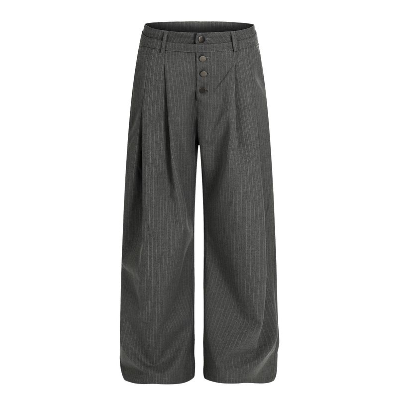 Blaexit American-Style Cleanfit Striped Black Dress Pants for Men, Straight-Leg Pleated Casual Wide-Leg Pants, A-Line Long Pants