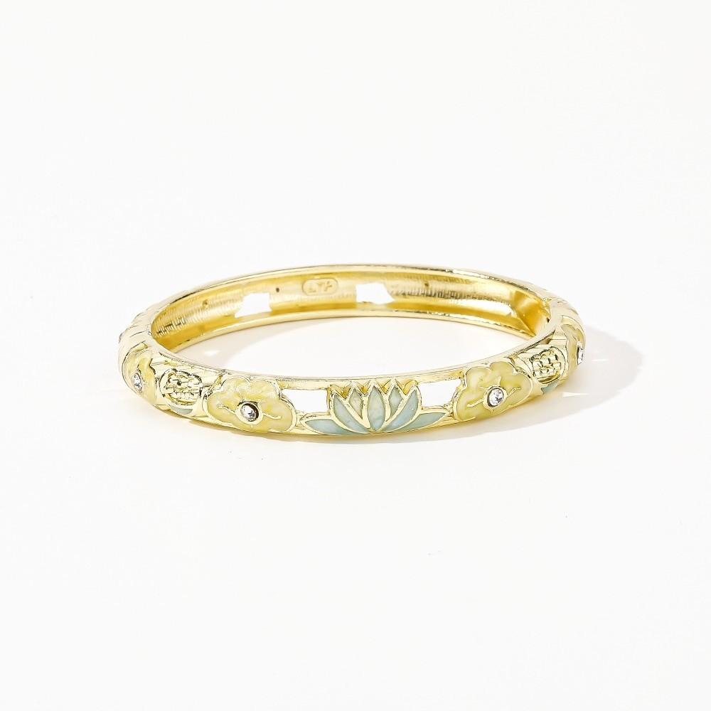 Enamel Vintage Cloisonne Bangle Hollow Out Lotus Floral Chinese Flower Bangle Traditional Chinese Women s Hand Bracelet
