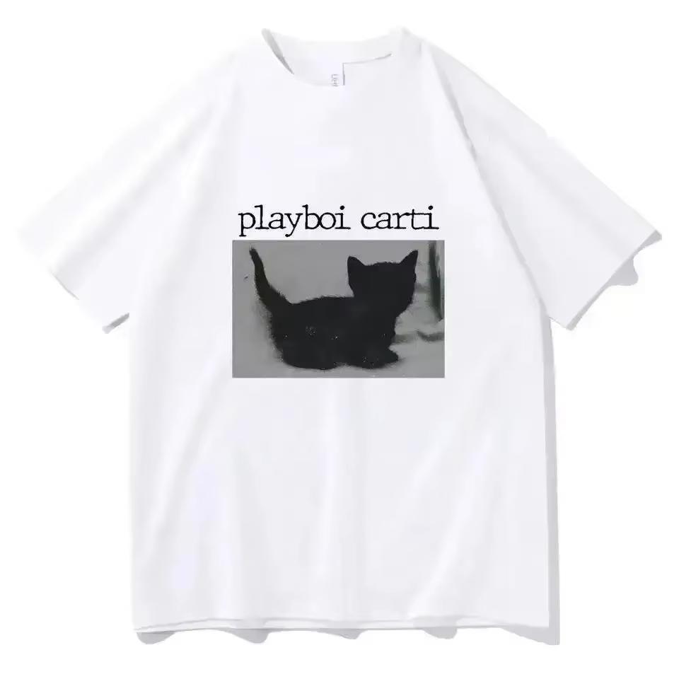 

Summer Playboi Carti T Shirts Cute Cat Harajuku Printed Regular Women Tops Summer T Shirt Short aesthetic clothes yk top 4XL