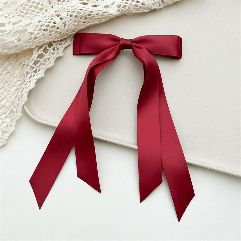 Long Streamer Hair Bows Oversized Double Layer Ribbon Barrette Sophisticated Solid Color Hairpin For Formal Occasions