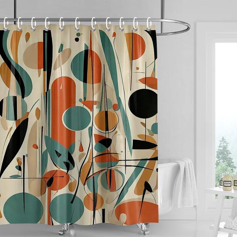 Pandara Jewelry Waterproof Nordic Abstract Art Shower Curtain Bathroom Partition Curtain Modern Bathroom Decoration Morandi Color Series
