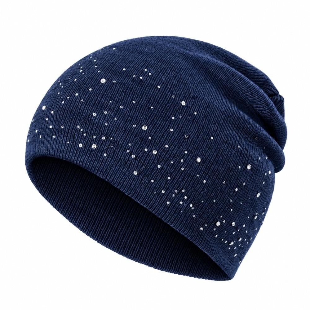 Shiny Rhinestone Decor Pullover Beanie Coldproof Winter Fall Hat Knitted Hat Daily Winter Wear