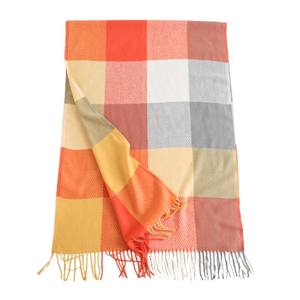 Colorblocking Fringe Soft Scarf Casual Polyester Faux Cashmeres Hundred Tassel Scarf Winter Warm Plaid Scarf Multiple Uses Shawl
