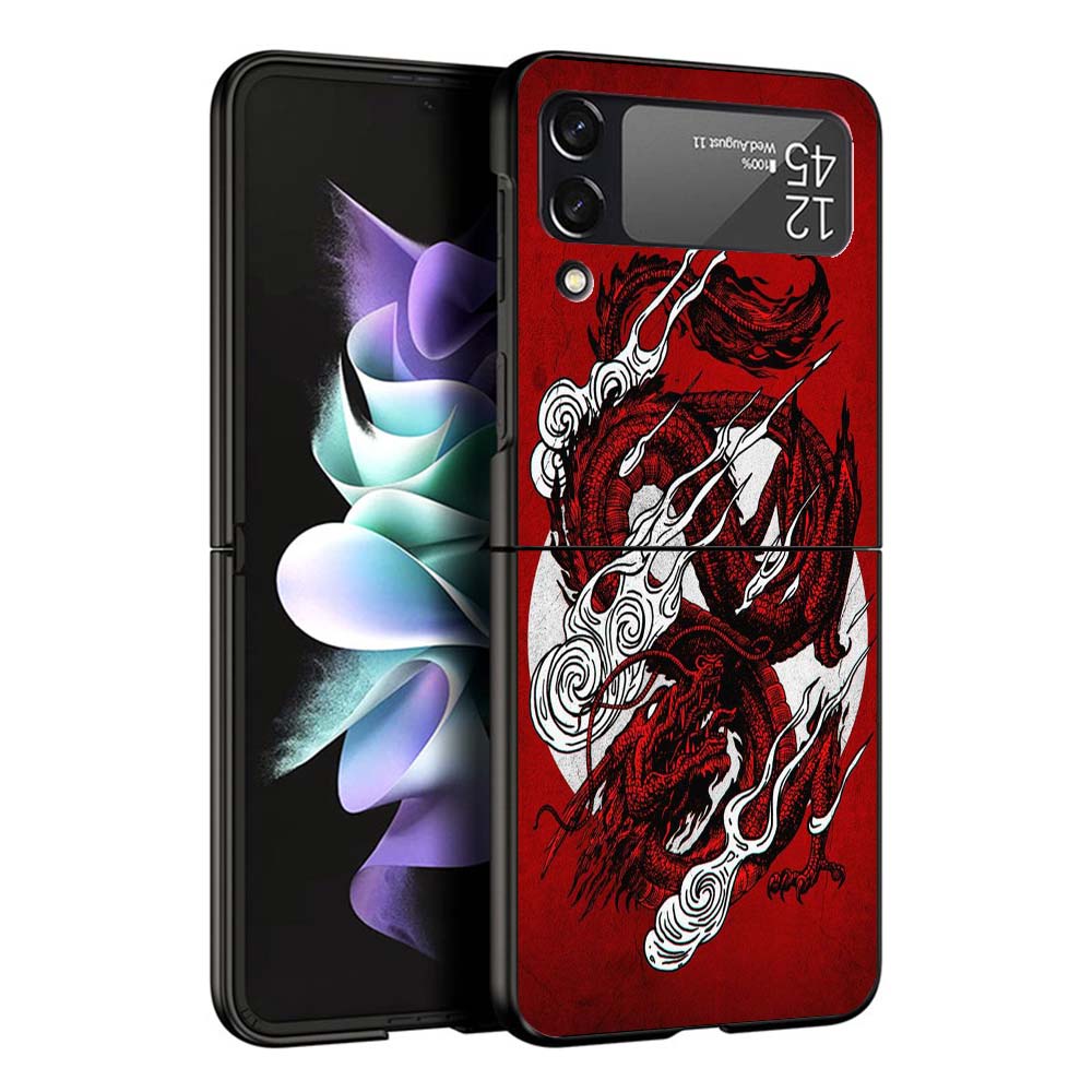 Asian Dragons Animal Tattoo Cool Hard Black Cover for Samsung Galaxy Z Flip 7 6 5 4 3 5G Phone Case Flip7 Flip6 Flip5 Flip4 Flip