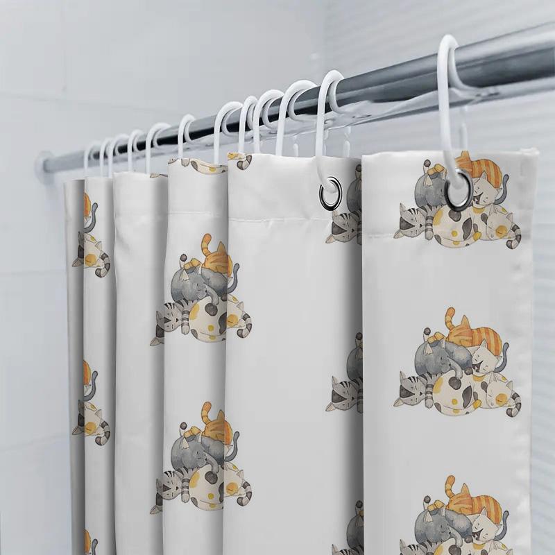Cat Shower Curtain Cute Kitten Bathroom Decor Washable Fabric Liner Waterproof Home Decor Japanese Style Kawaii Animal Pattern
