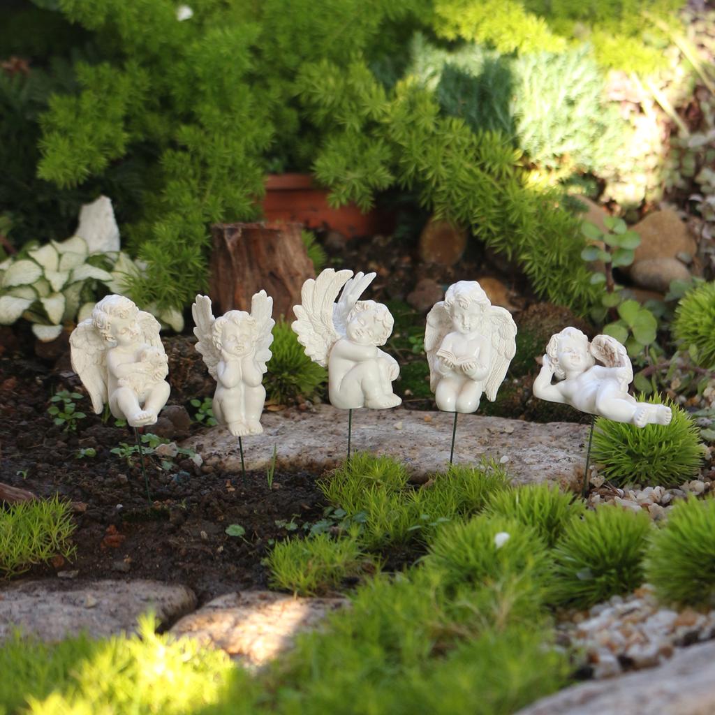 5-Piece Garden Miniature Tree Angel Decorations, Creative Christmas/Easter Crafts, Resin Artwork