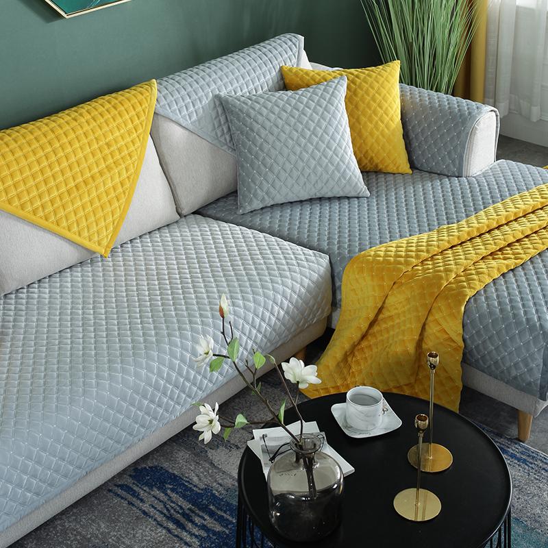 Solid Color Non-slip Sofa Cover Thicken Soft Plush Sofa Cushion Towel for Living Room Furniture Decor Slipcovers Couch Covers