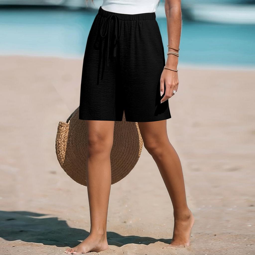 Women's Loose Straight Drawstring Pocket Casual Shorts