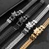 12mm Punk Gold Color Viking Wolf Bracelet Men Hiphop Black Stainless Steel Biker Bike Double Mesh Chain Bangle Jewelry Wristband
