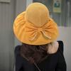 Bucket Hat Bow Decor Sun Protection Large Ruffled Brim Beach Hat Breathable Hollow Woven Top Foldable Travel Hat