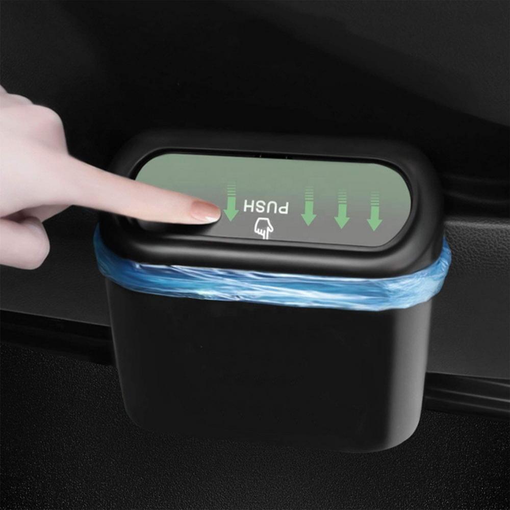 Car Trash Bin Hanging Vehicle Garbage Dust Case Storage Box Plastic Pressing with Lid Waterproof Can for Tesla Auto Accessories
