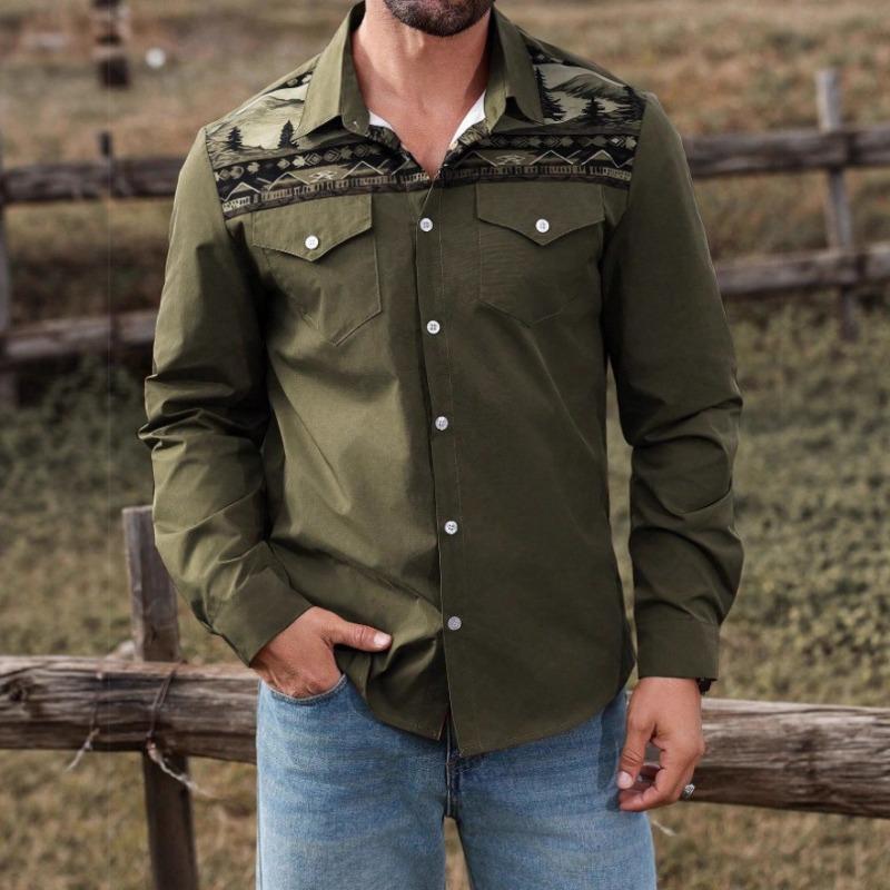 New Tribal Ethnic Lapel Men's Casual Sports Outdoor Street Long-sleeved Button-up Shirt